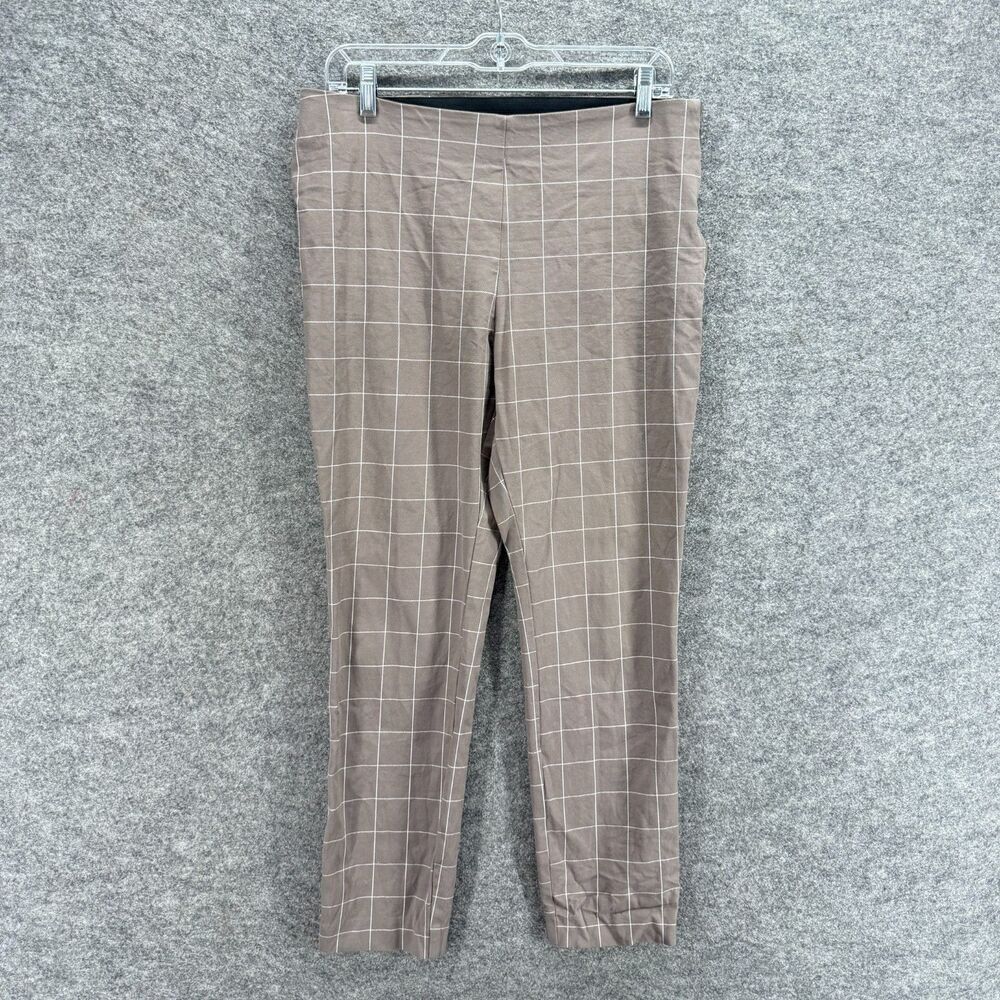 A New Day Pants Women 12 Brown Plaid High Rise Flat Front Chino Zipper Tapered